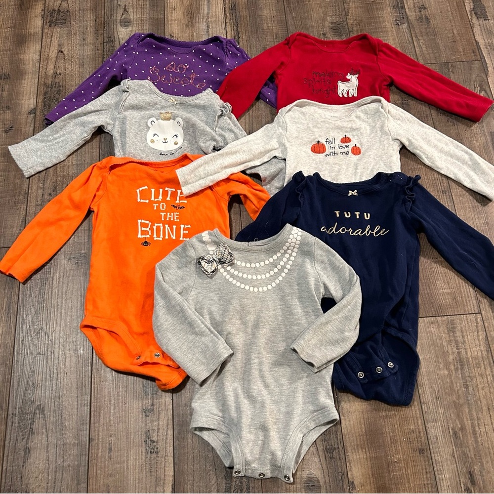 18 Month Bodysuit Lot  Long Sleeves Mixed Brands Girl‎ Snap 7 pieces